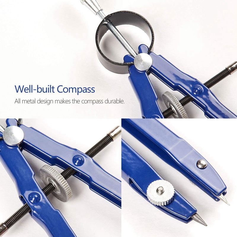 2 Pack Drafting Compass with Lock Math Bow Compass Drawing Metal Compass with Wheel Geometry Compass Bow Divider Precision Stude