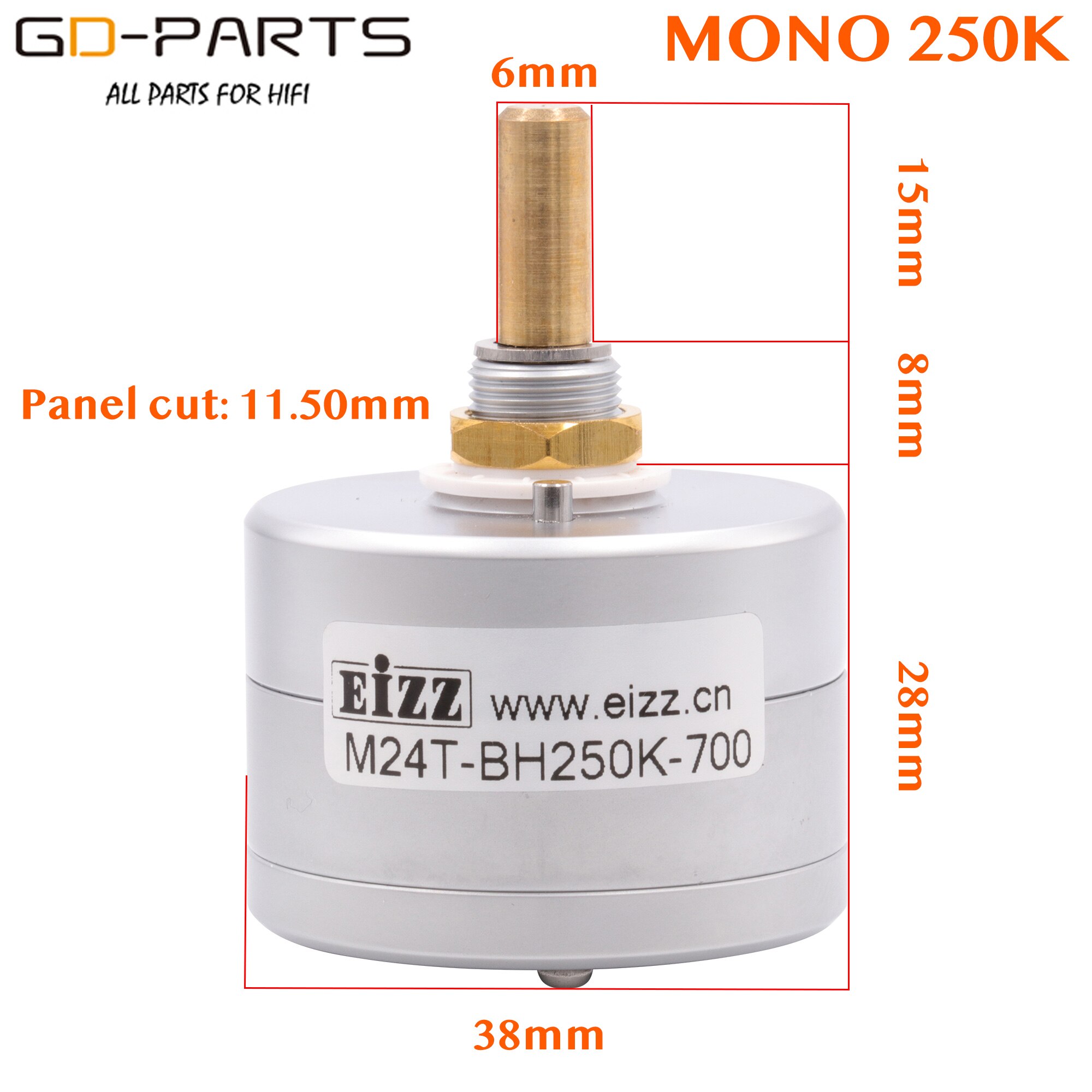 EIZZ Mono 10K 25K 50K 100K 250K 24 Steps Volume Potentiometer LOG Stepped Attenuator Serial Type 6mm Brass Shaft Hifi DIY 1PC