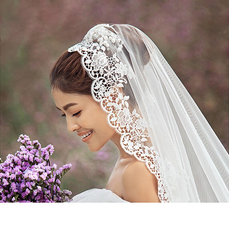 Short Wedding Lace Veil One Layer Without Comb 150CM Wedding Veil Wedding Accessories