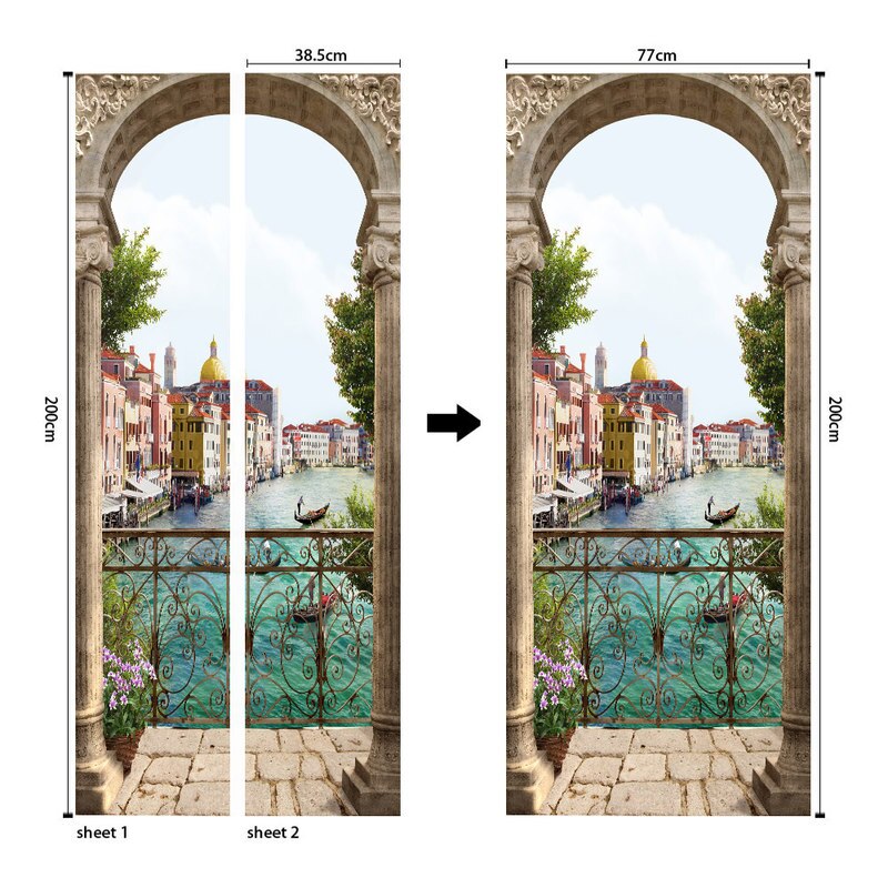 3D balcón mar paisaje puerta pegatina arte DIY pared Mural sala de estar dormitorio puerta papel tapiz PVC autoadhesivo impermeable decoración de casa