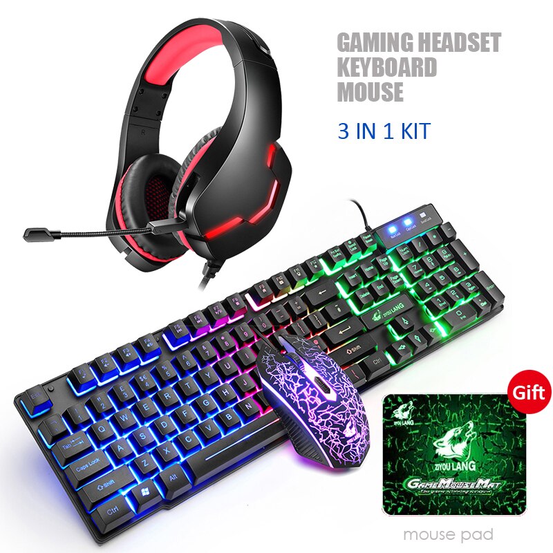Gaming Keyboard And Mouse Combos with Colorful LED Backlit +Gaming Headset Deep Bass with MIC for PS5/ PS4/ XBOX/ PC/ Laptop: C