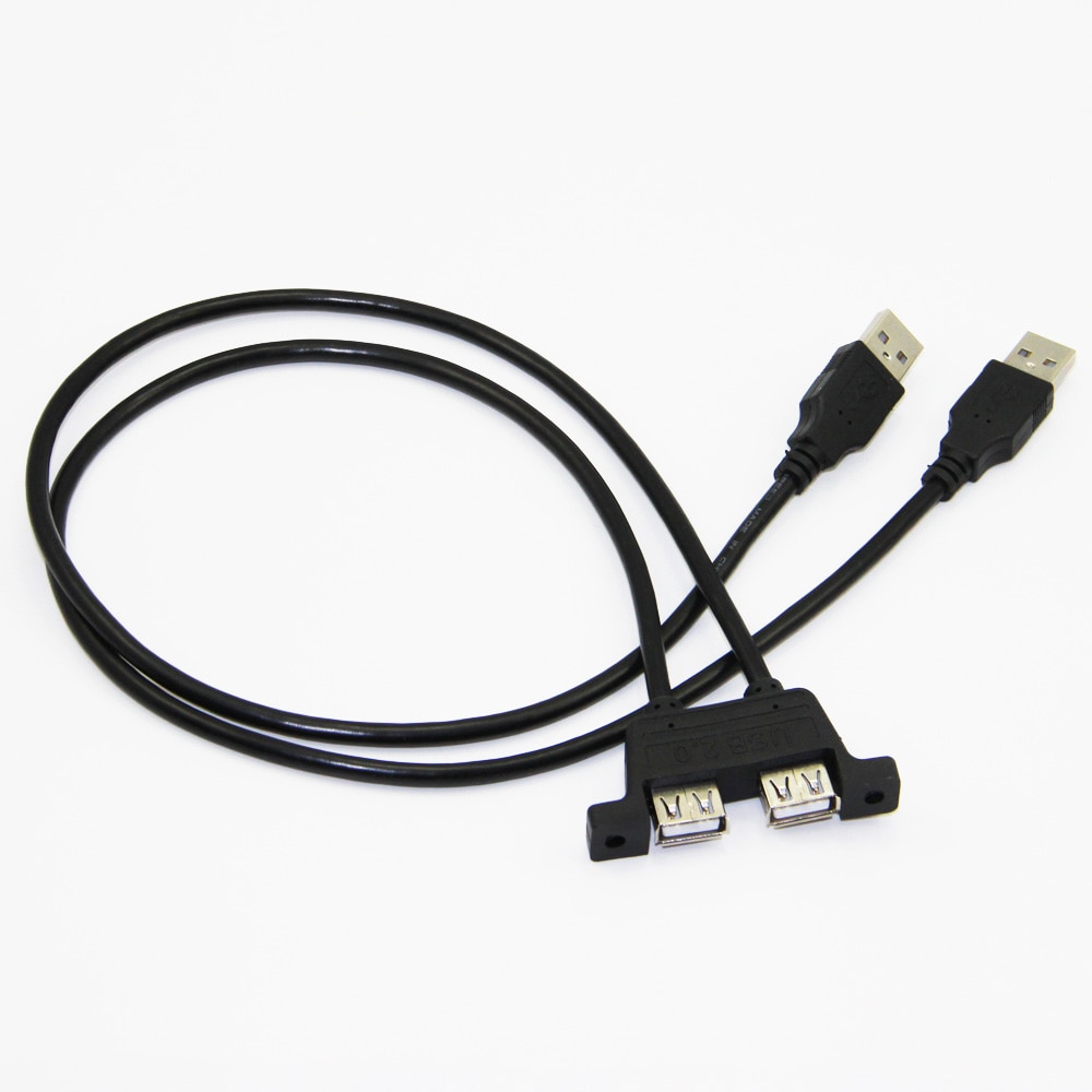 Bochara Dual USB 2.0 Male to Dual USB 2.0 Female USB 2.0 Extension Cable with Screw Panel Mount Male to Female 30cm 50cm