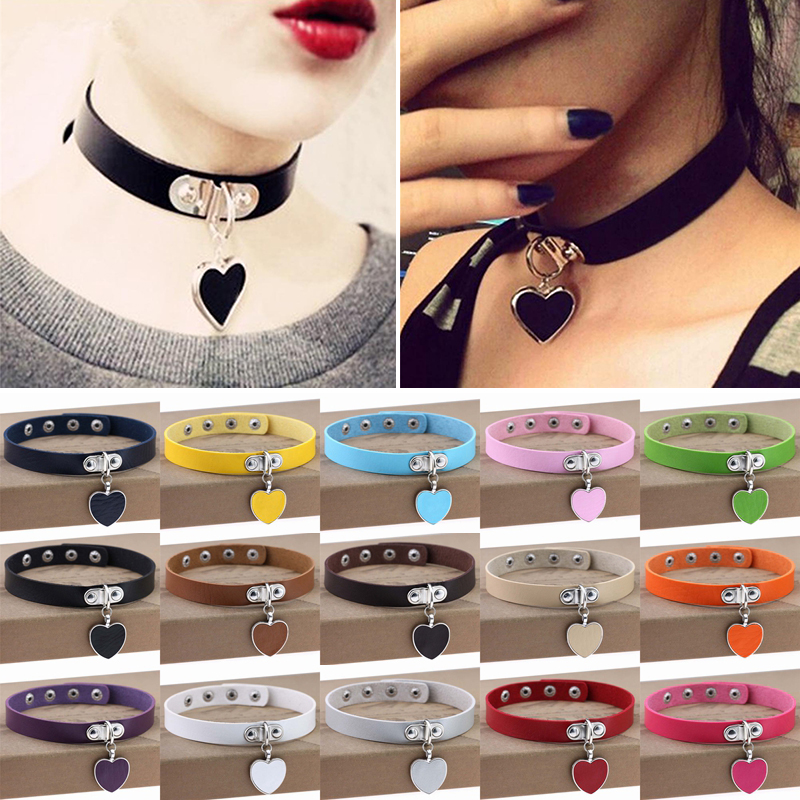 Heart Pendant PU Leather Choker Necklace Girls Punk Statement Jewelry Wedding Party Jewelry Accessories