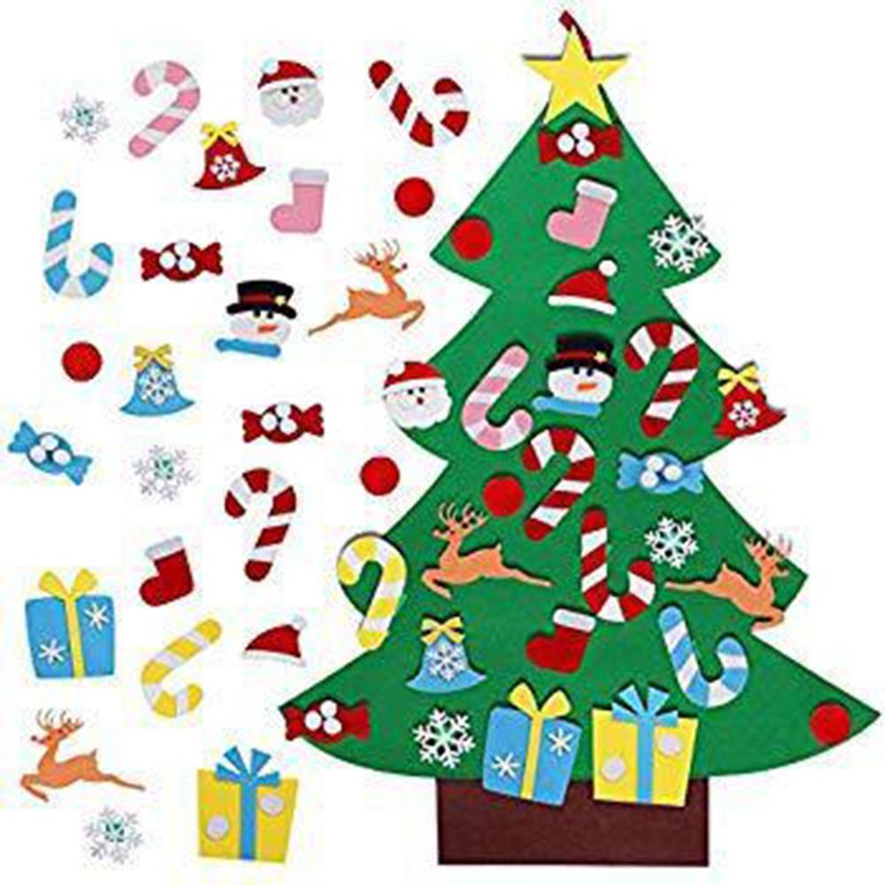 Diy filt juletræ dekorationer børn xmas træ dør væg hængende ornamenter kunstige træ til hjem navidad dekor