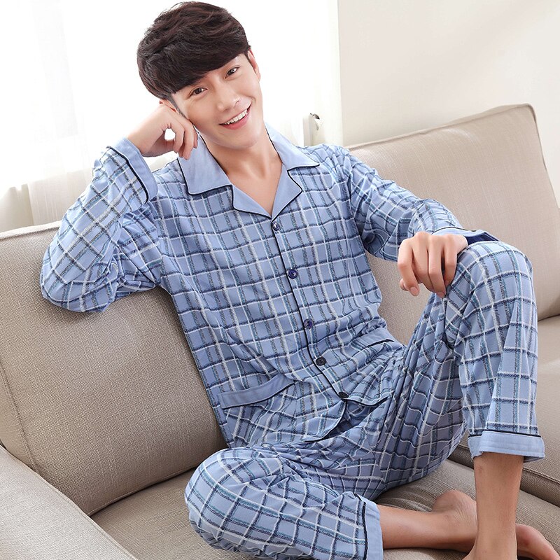 Herfst Winter Pyjama Mannen Katoen Warme Pyjama Set Lange Mouwen Turn-down Kraag Toevallige Plus Size L-3XL Mannen nachtkleding Kleding