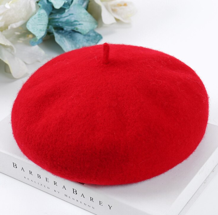 BUTTERMERE Women Wool Beret Hat Winter White Artistic Hats Ladies Solid Color Cashmere Soft Female French Painters Hats: Red