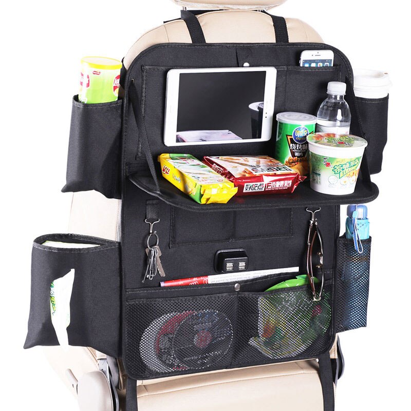 Auto Organizer Seat Back Pocket Auto Achterbank Opbergtas Universele Klaptafel Tablet Houder Lade Kofferbak Netto Opknoping Container: Oxford Cloth Black 1