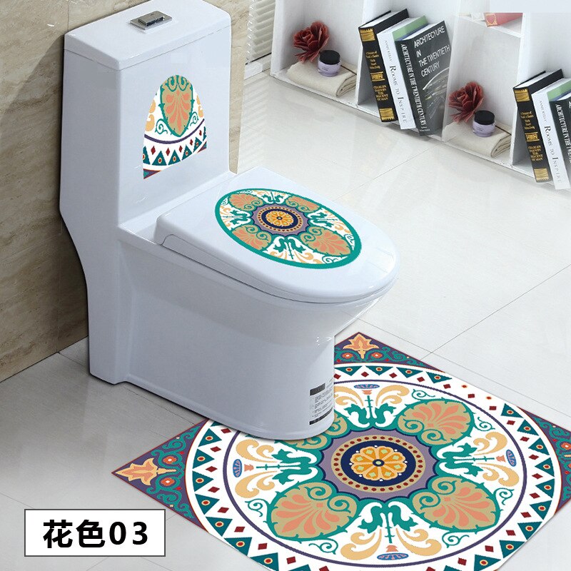 3 st / uppsättning toile klistermärke wc piedestal pan täcke klistermärke toalett pall kommode klistermärke hem badroon dekor 3d tryckt blomma tjockare: A