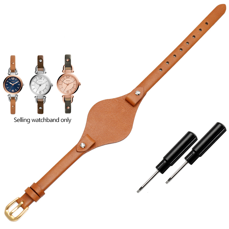 Correa de reloj de cuero de , 8mm, especial para correa femenina fósil ES3077 ES2830 ES3262 ES3060 ES4119 ES3148, pulsera Wonmen: Negro carbón