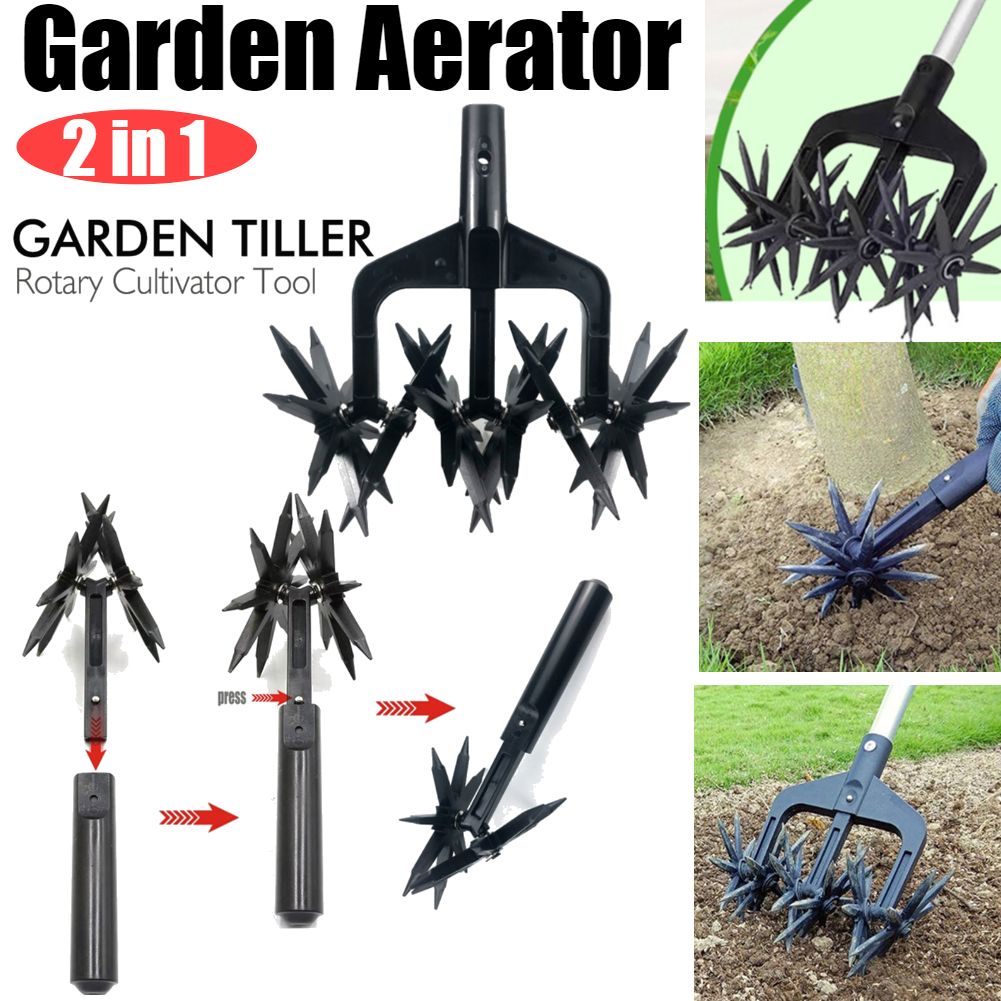 Herramienta de jardinería 2 en 1, cortacésped, aireador de tierra, herramienta de jardinería, deshierbe, excavación, herramienta de torneado de césped, aireador de suelo suelto