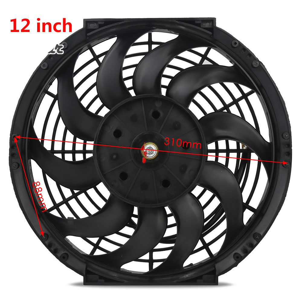 Universal 8" 10" 12" 14" Slim Electric Pull Push Fan /Motor Engine Radiator Oil Cooler Cooling Fan 12V 80W Straight Blades: 12 inch S-Blades