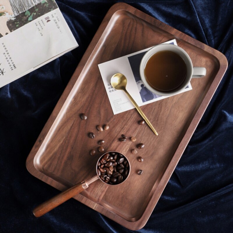 Rectangle Black Walnut Wood Pan Plate Fruit Dishes Saucer Tea Tray Dessert Dinner Bread Wood Plate