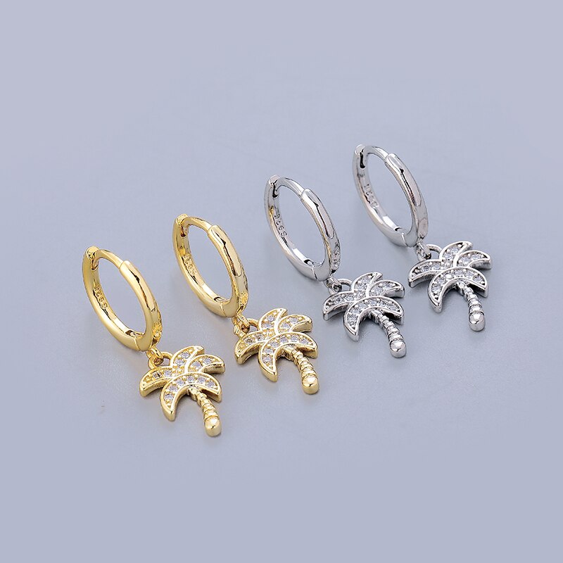 Anenjery prata cor pave zircon coqueiro argola brincos feminino ouro venda quente coreano jóias