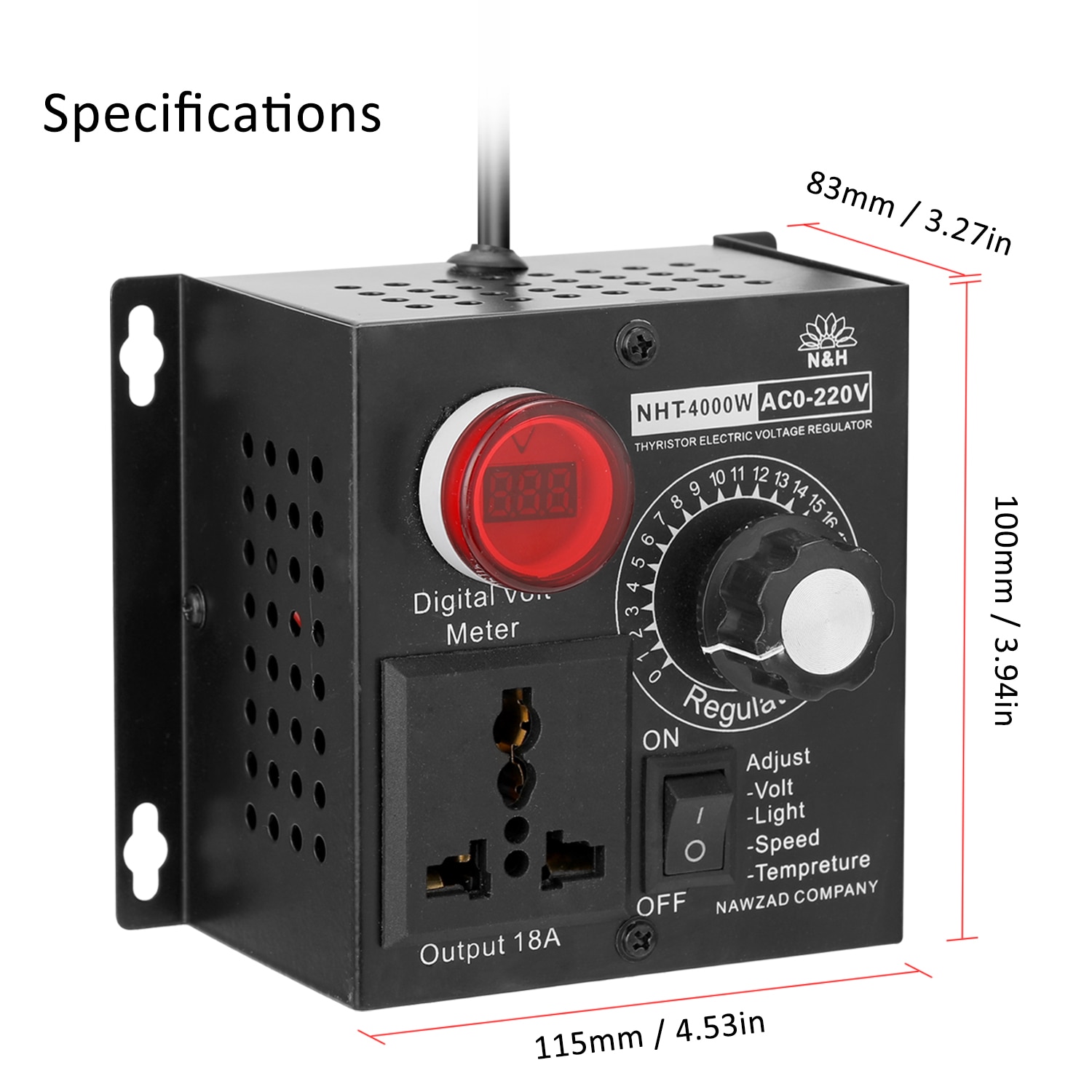 Ac 220v 4000w kompakt variabel spændingsregulator bærbar hastighed temperatur lysspænding justerbar lysdæmper