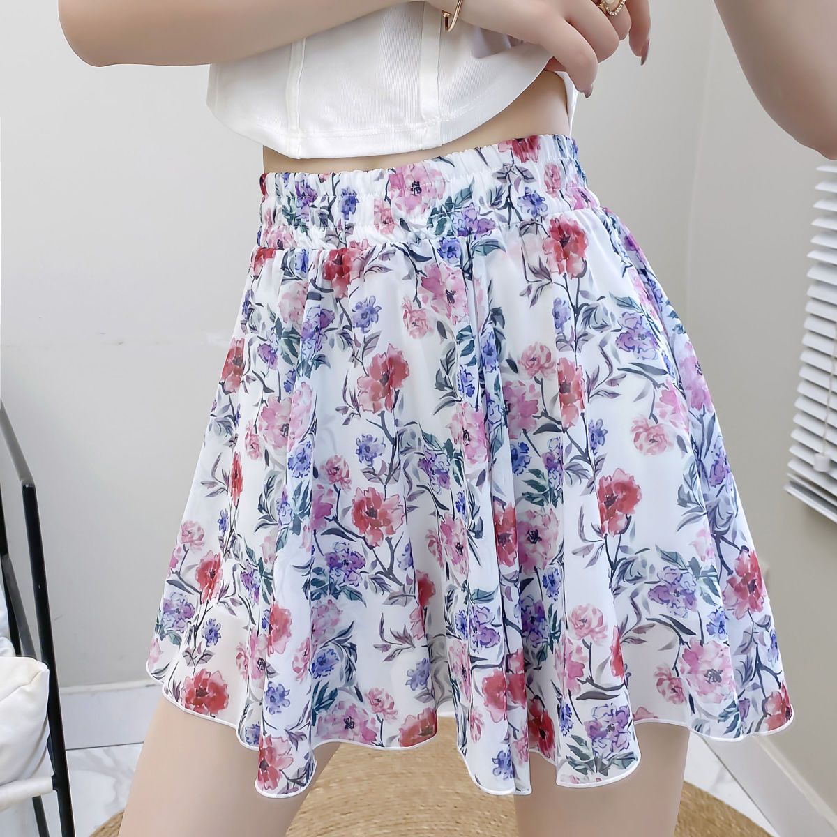 Falda de gasa para mujer, faldas cortas florales para mujer, ropa de tendencia 2025, ventas, coreana, ropa de calle Y2k Vintage: S / Azul cielo