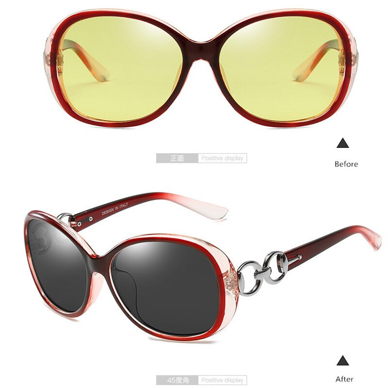Sopretty fotokromiske kvinder polariserede nattesyn kørebriller, tac ovale overdimensionerede solbriller gule beskyttelsesbriller  uv400 s181: Rødnat vision