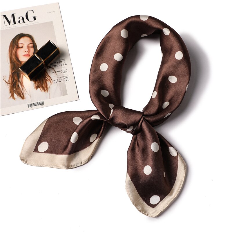 Silkeskjerf firkantet dame hår tørkle sjal og omslag kvinner skjerf liten størrelse kontor kvinne print hals foulard: Fj9 kaffe