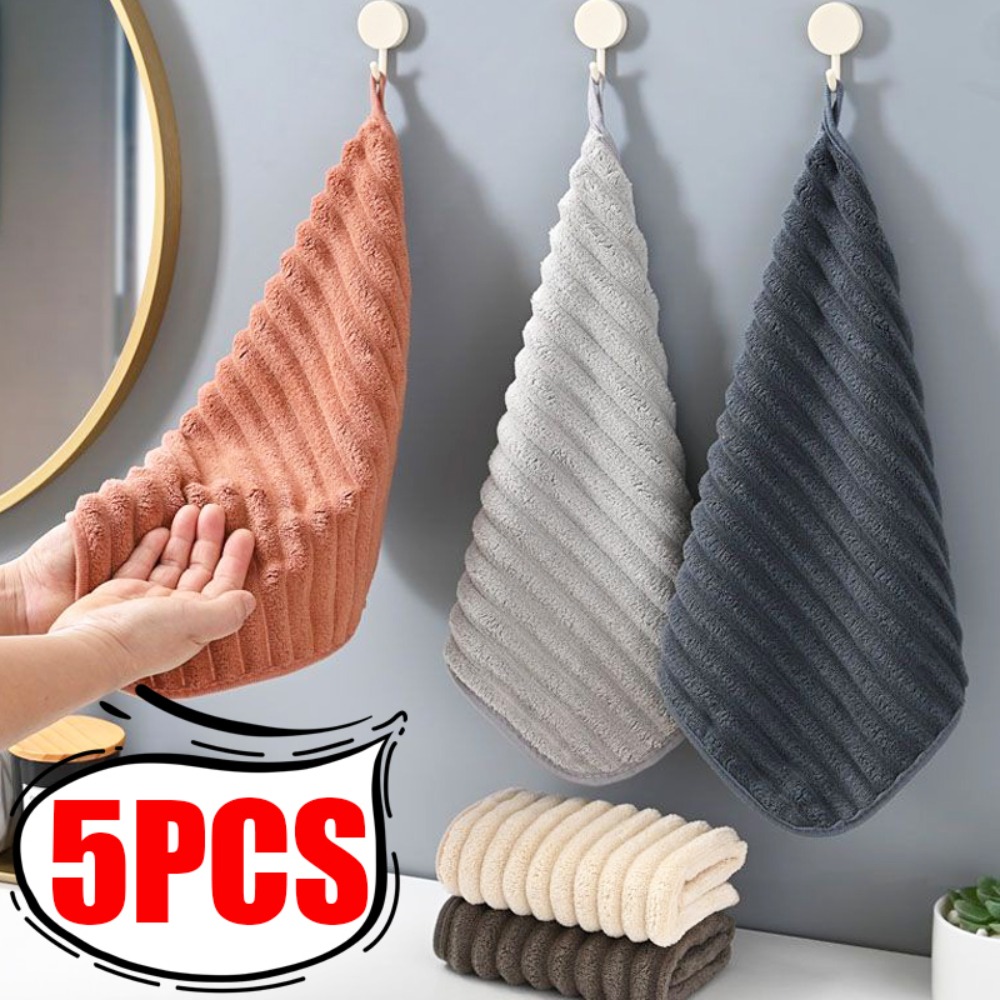 Toalla de limpieza de manos de lana Coral, toalla absorbente gruesa, pañuelo suave duradero, toalla para lavar platos de cocina, 5/1 Uds.