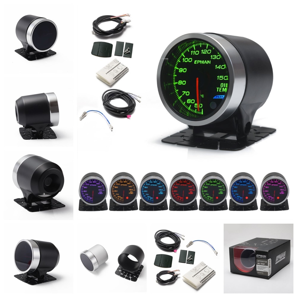 EPMAN 2&quot; 52mm Car Smoke Oil Temperature Gauge Oil Temp Meter +Sensor+Mount Bracket Cup Holder 7Color +3Color Blacklights EPXX703