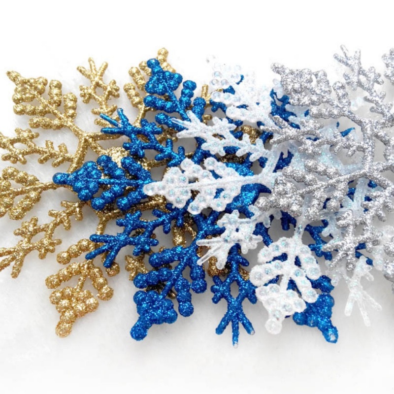 12 pièces/ensemble paillettes scintillantes flocon de neige ornements de noël guirlande de cintre d'arbre de noël faisant des décorations de noël
