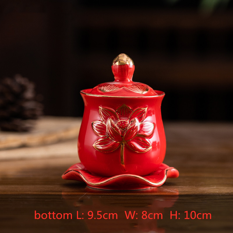 1 Pc Chinese Stijl Heilige Water Cup Keramiek God Van Rijkdom Serveren Mokken Aanbidding Boeddha Lotus Aanbieden Cups Boeddhistische Leveringen: E2