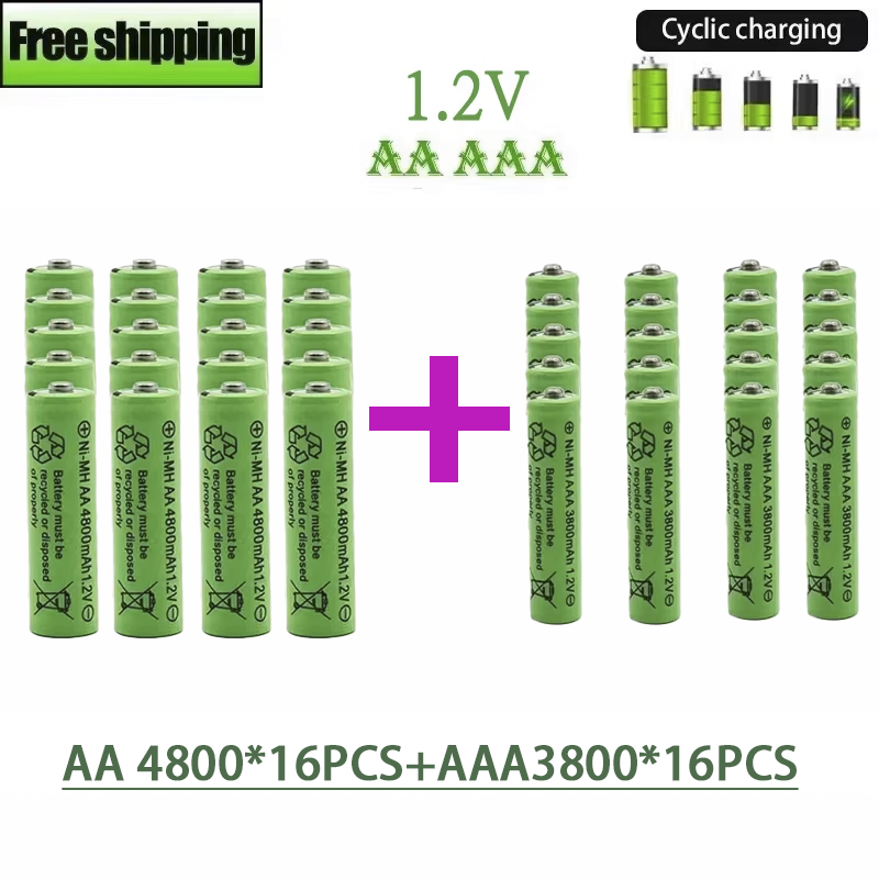 Batería recargable Original de 1,2 V AA4800mAh + AAA3800mAh + cargador para ordenador, reloj, Radio, videojuego, cámara Digital, batería AA AAA: Blanco