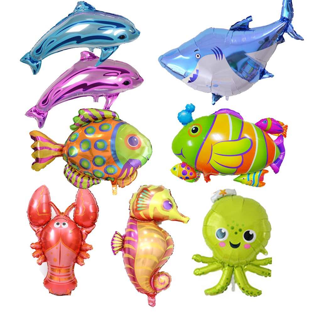 10 stks/partij Grote Hippocampus Octopus Fish Shark Folie Ballon Oceaan Dier Thema Kids Verjaardagsfeestje Decoratie Heliumballon