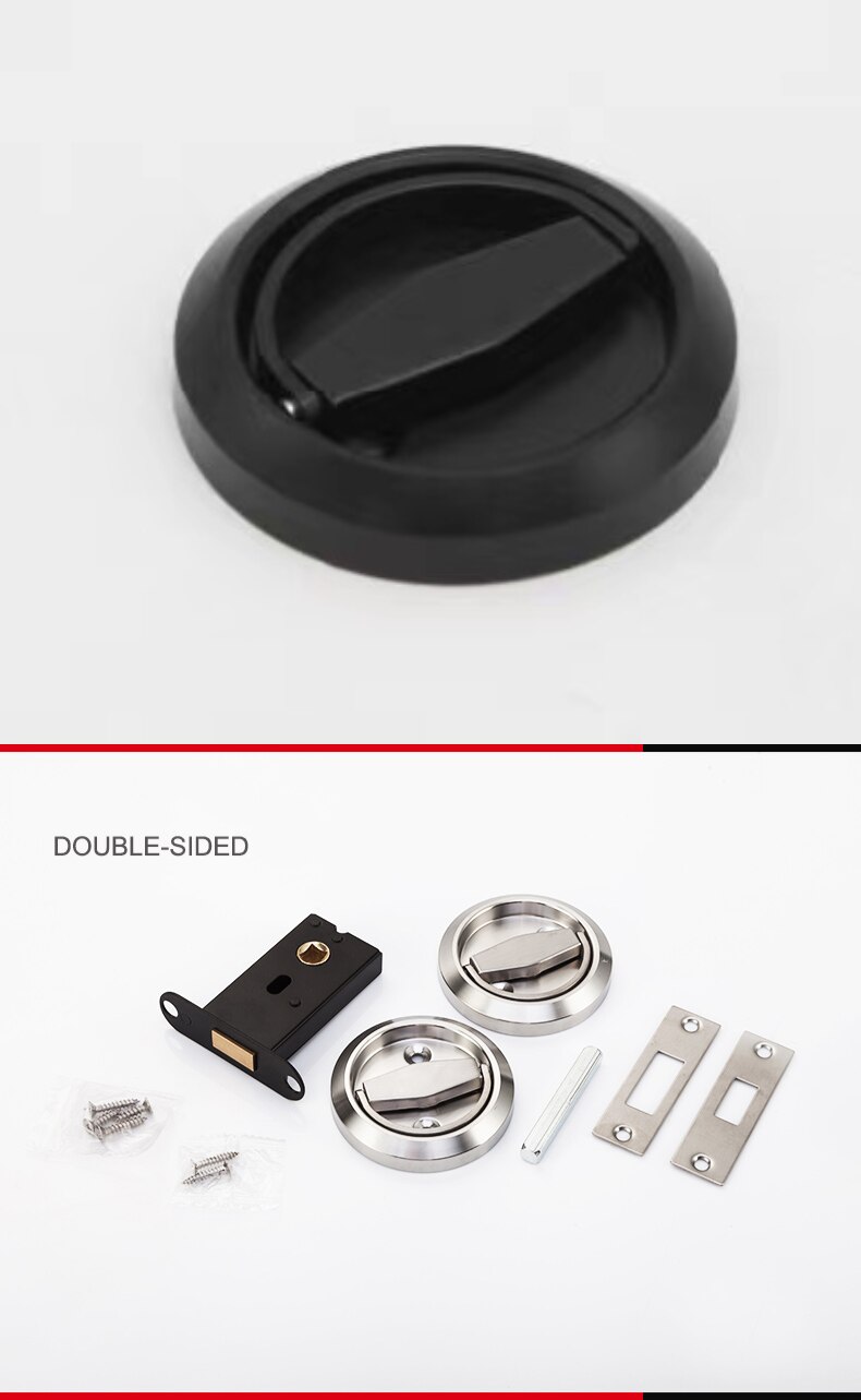 Stainless Steel 304 Recessed Invisible Cup Handle Privacy Hidden Door Locks Cabinet Pulls Handle Fire Proof Disk Ring Lock: Double sided(Black)