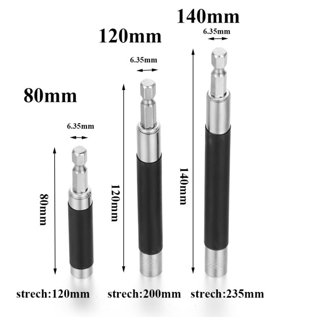 80/120/140mm Magnetic Quick Release Screwdriver Bit Holder Conversion Telescopic Electric Drill Extension 1/4" Hex Shank for Rep
