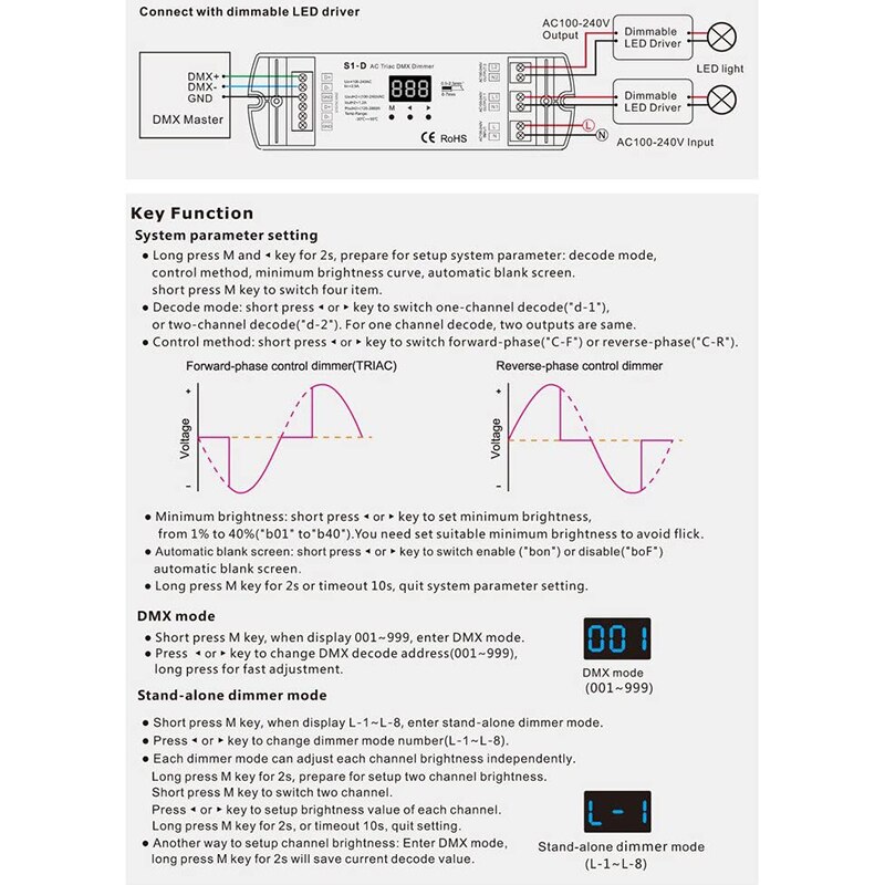 Ac-triac-dmx-dimmer mit 2 2 kanal-ausgang, triac- und mosfet-dimmbar, dmx 512