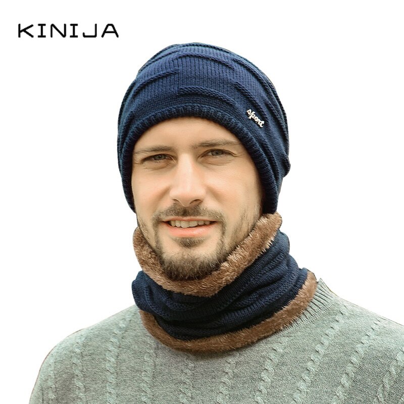 Gorro + bufanda conjunto de dos piezas Otoño Invierno gorras de lana calentador de cuello a prueba de viento gorro de punto de terciopelo grueso cálido y grueso sombrero de lana