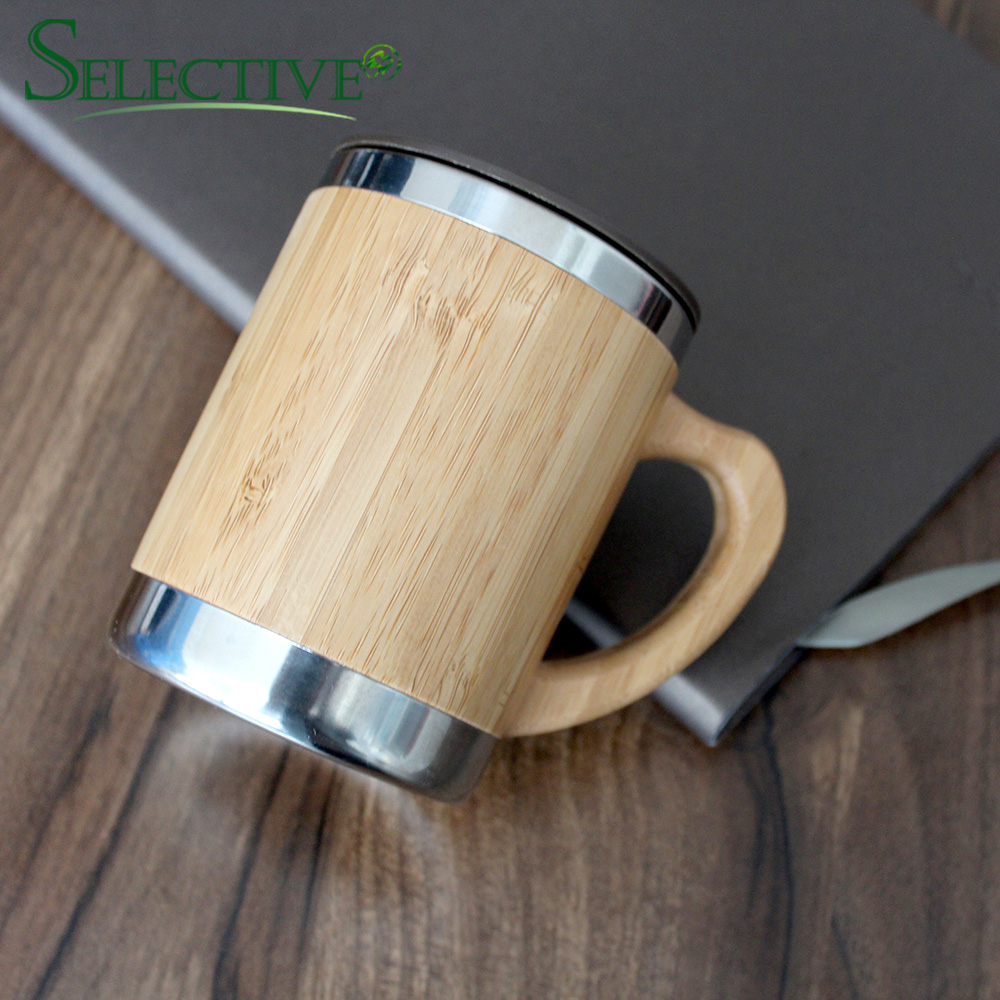Natuurlijke Bamboe Mok met Roestvrijstalen Voering Creatieve Vacuüm Cup Koffie Melk Mok Met Deksel reizen Mok