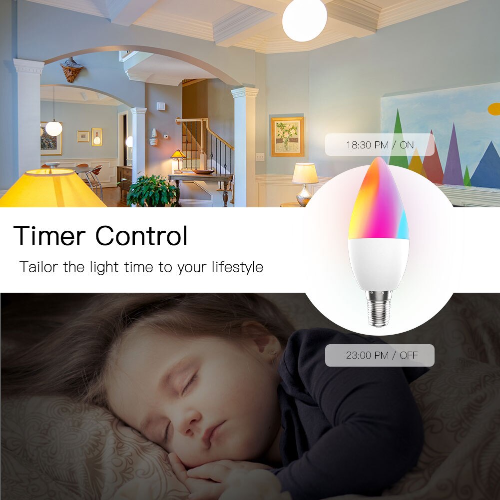 Smart WiFi LED Bulb RGB 2700-6500K C+W 4.5W Dimmable Smart Life Tuya APP Remote Control Light Bulb Work with Alexa/Google Home