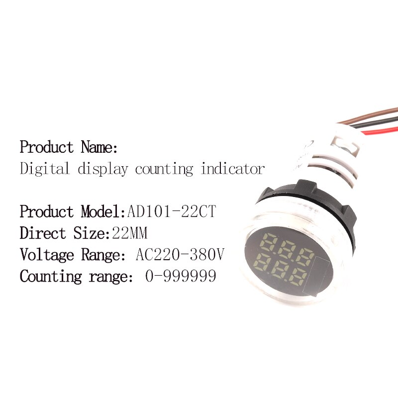Mini compteur numérique Led rond carré 22MM 6 chiffres 0-999999 AC 220V-380V, compteur de Signal électronique: CT Round White