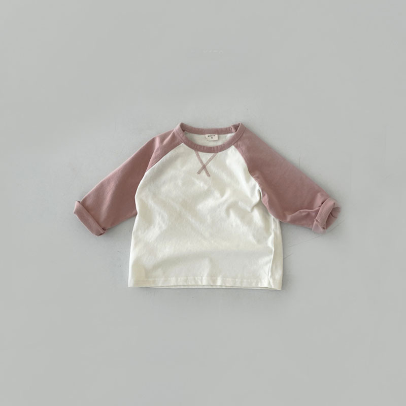 1876A Baby T Shirt Simple Contrast Casual Long Sleeve T-shirt 2022 Spring and Autumn Baby Boy Cotton Bottoming Shirt Girl Tops: Pink / 73 for 9m