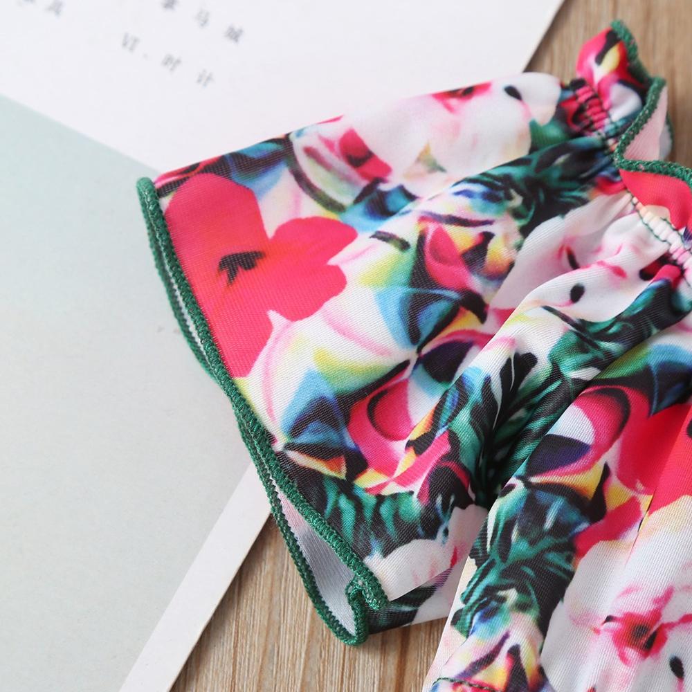 Floral Print Sleeveless Two Piece Swimwear for Girls Summer Beachwear Printing Off Shoulder Ruffle Swimsuit B2