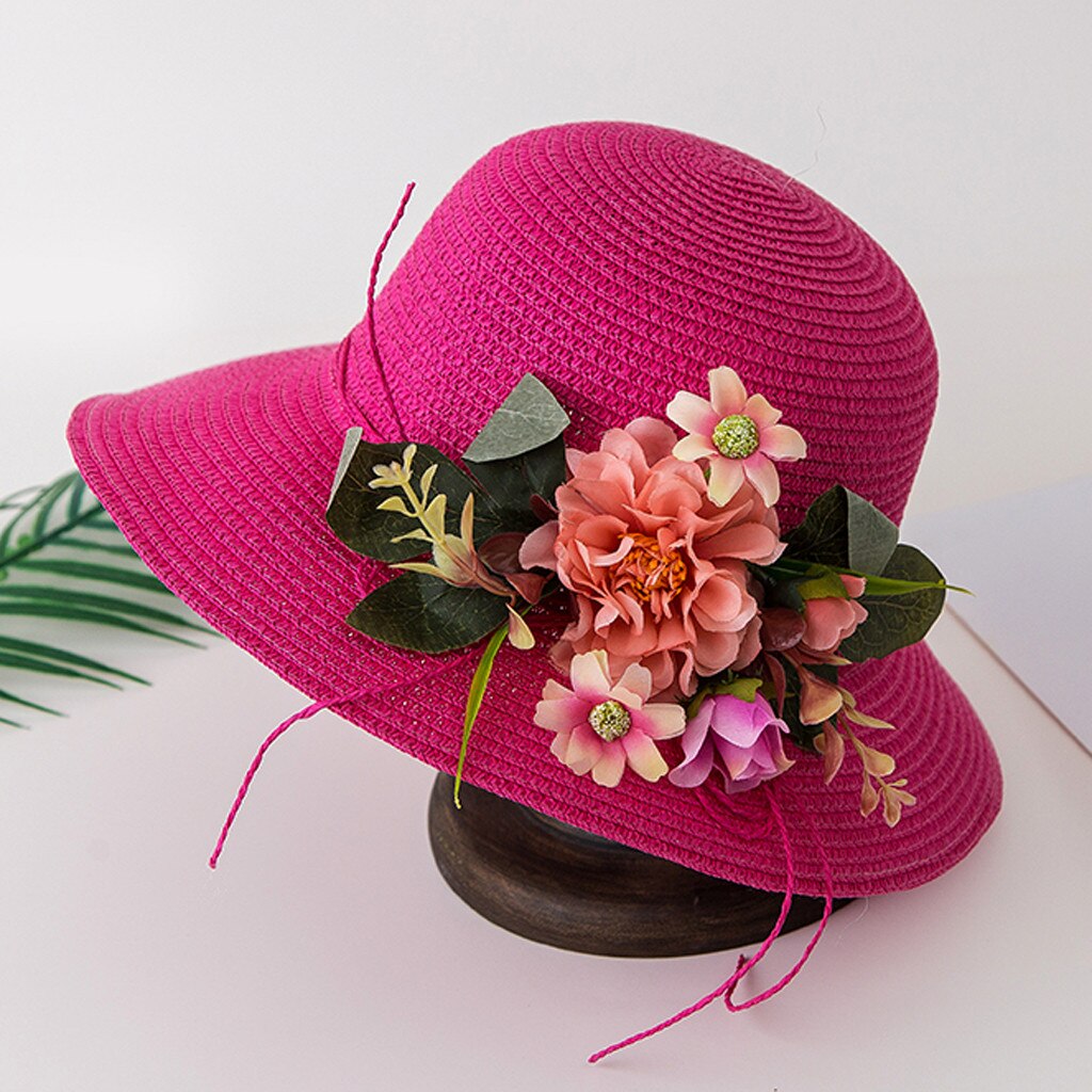 Sombrero transpirable de flores para niña de 2 a 6 años, sombrero de paja para playa, accesorios para el cabello: Hot Pink