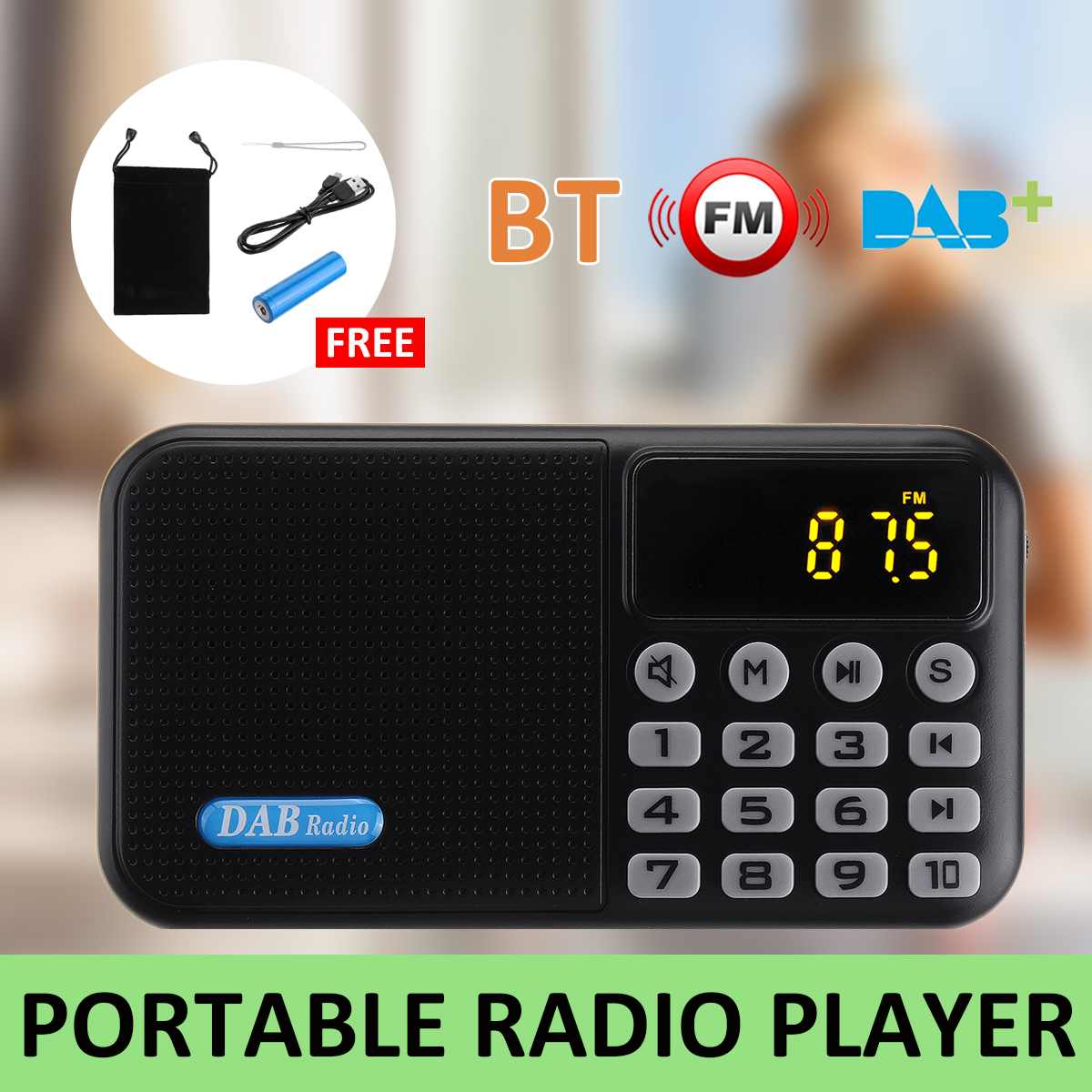 Digital DAB DAB+FM Radio Player Receiver Mini Portable bluetooth Speaker Stereo Music FM Receiver