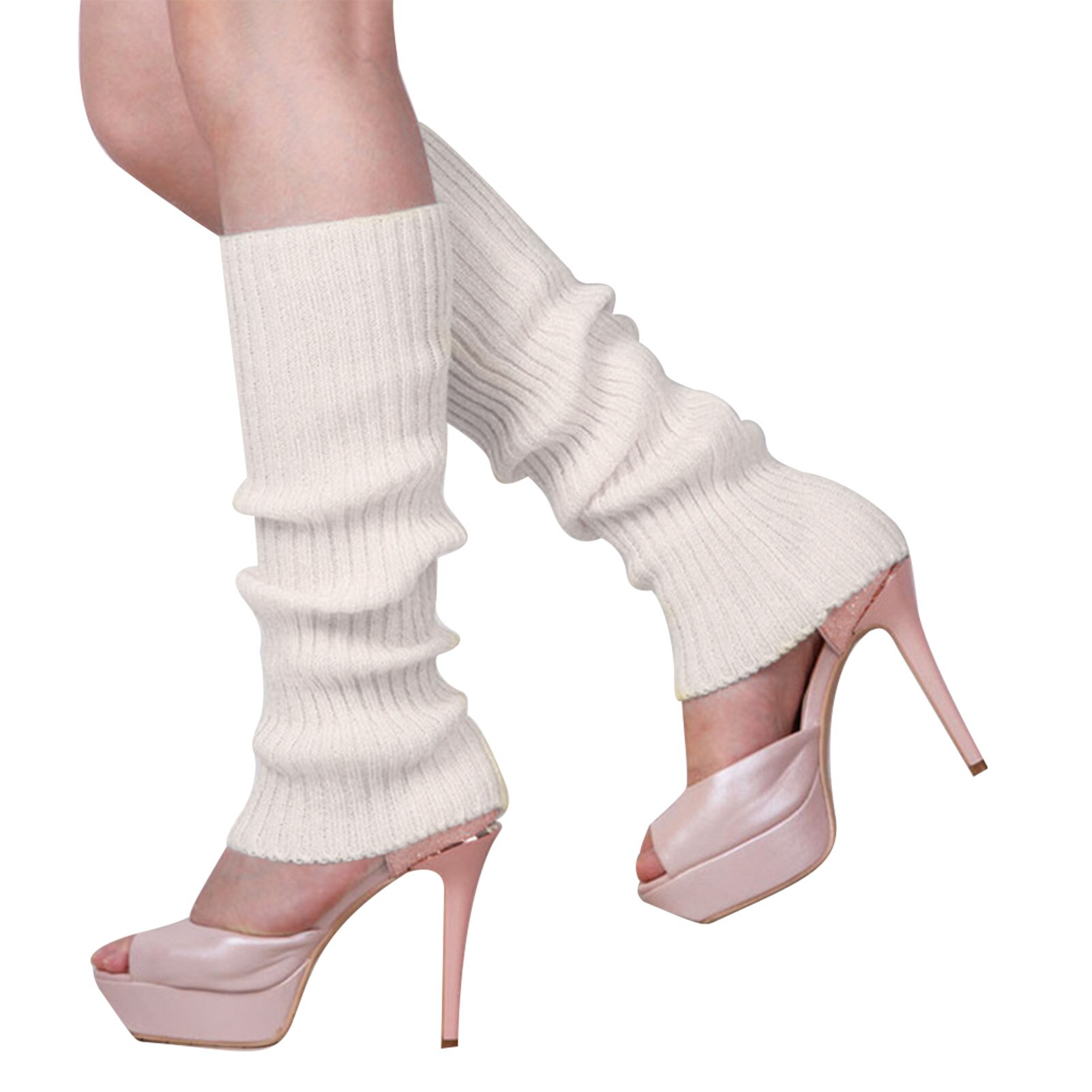 1 par de mallas tobilleras suaves para mujer, calentadores de piernas para mujer, puños de arranque para mujer, de punto acanalado, de color liso, protectores para fiestas al aire libre: Blanco