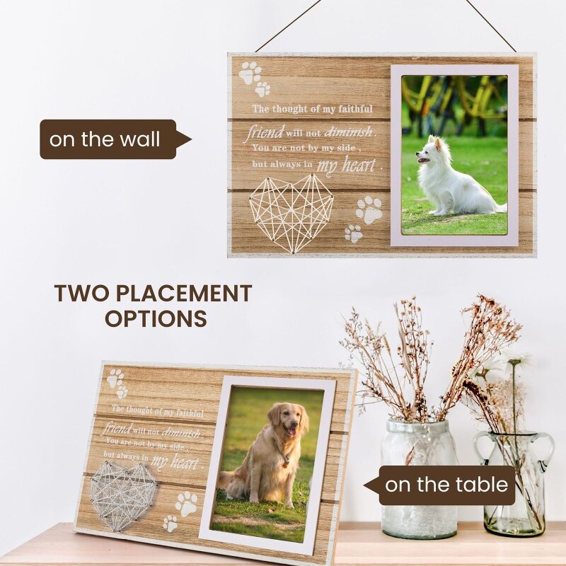 Marco de fotos de madera para mascotas, marco de fotos conmemorativo con forma de corazón de perro, artesanías de madera para , Q1FD