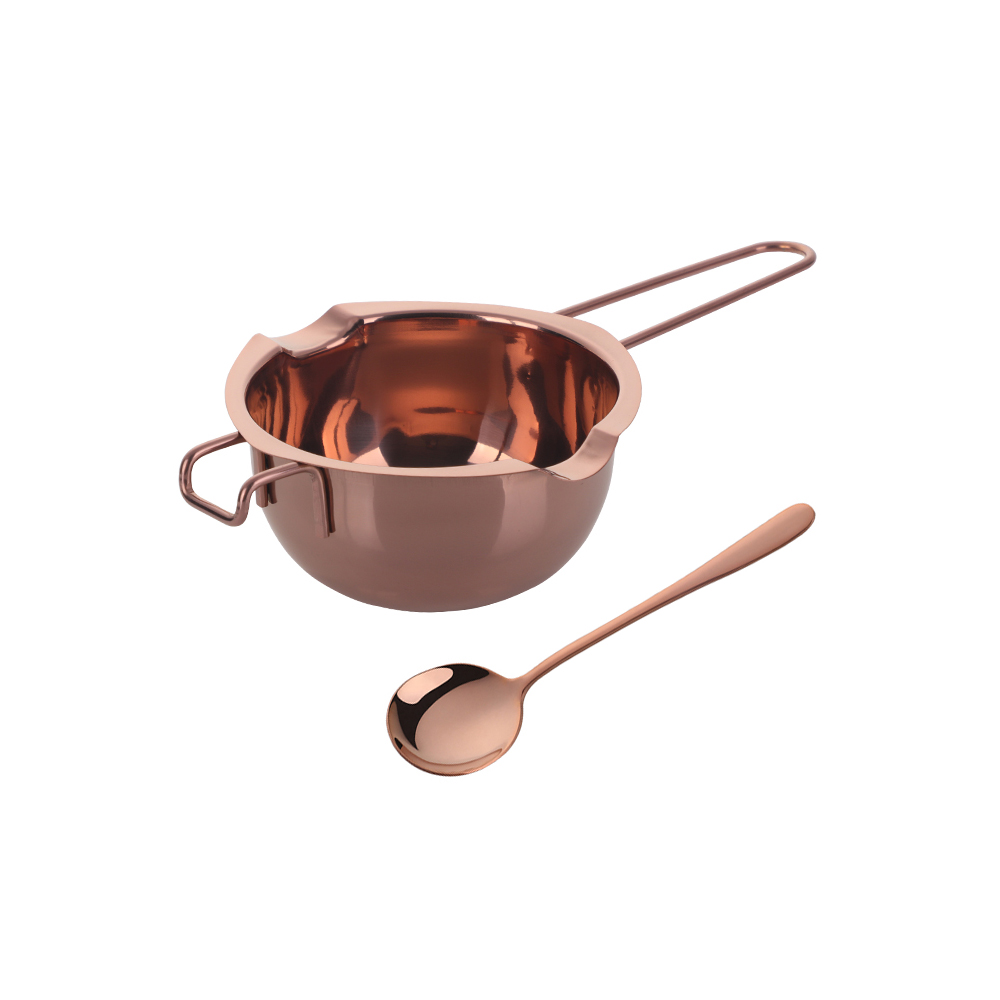 Stainless Steel Chocolate Melting Pot For Candy Candle Making Long Handle Wax Butter Heating Melting Bowl Dessert Baking Tools: Rosegold With Spoon