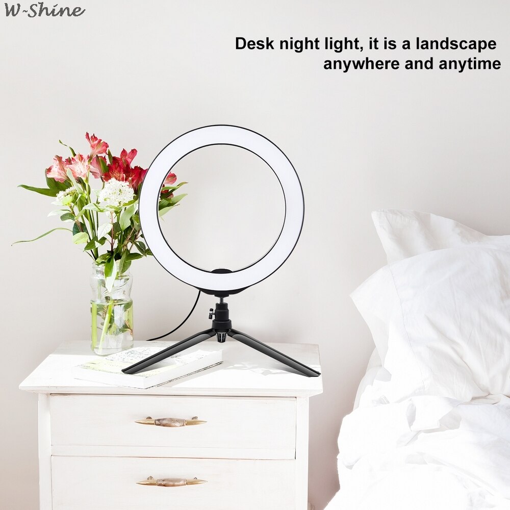 Fotografering ledet selfie ringe lys 26cm dimbart kamera telefon ringe lampe 10 tommer med bordstativ til sminke video bo studio