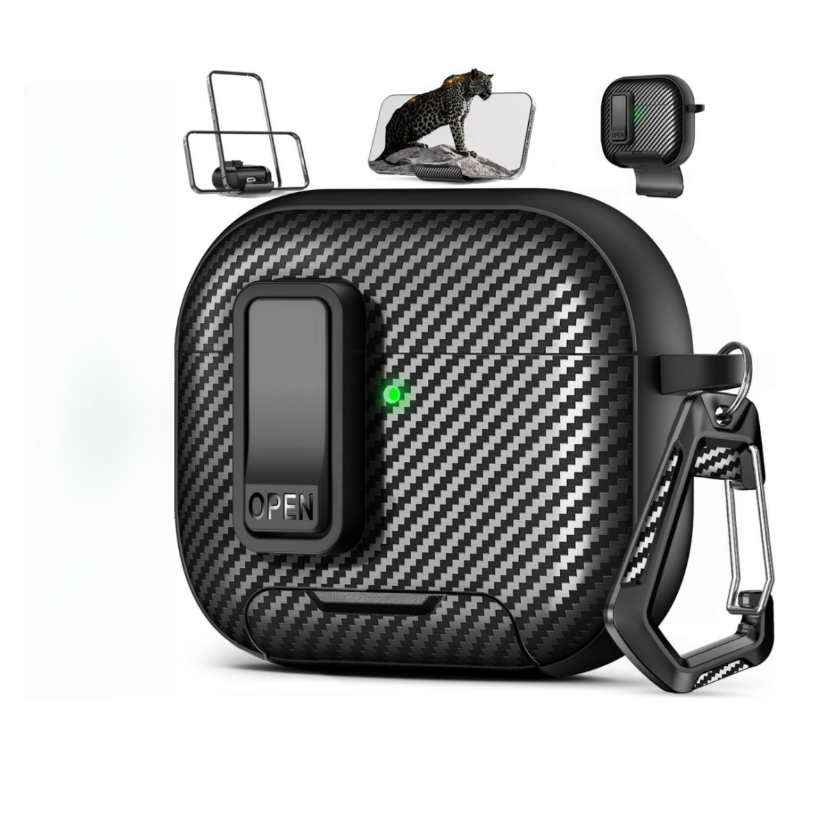 Airpod 4 Headphone Case With Phone Stand Airpod pro 2 Carbon Fiber Lock Case for AirPods 4th Gen/AirPods 4 With ANC Cover: XS / BROWN