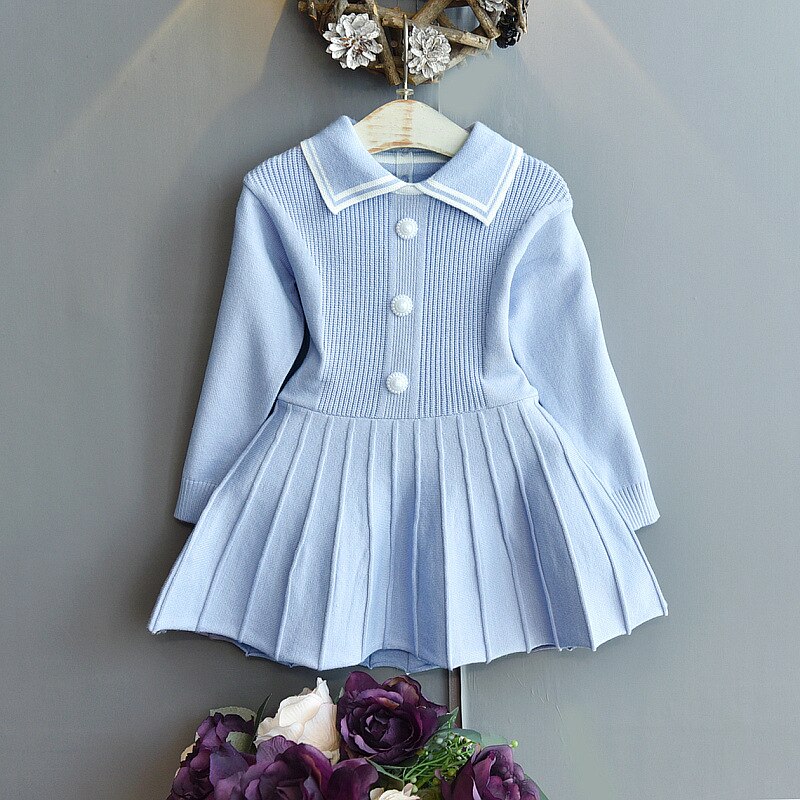 Børn vinter sweatere baby pige strikket kjole efterår varm efterår piger sweater kjole outfits kjoler småbørn pige tøj 2-6y: Lilla / 6-7t