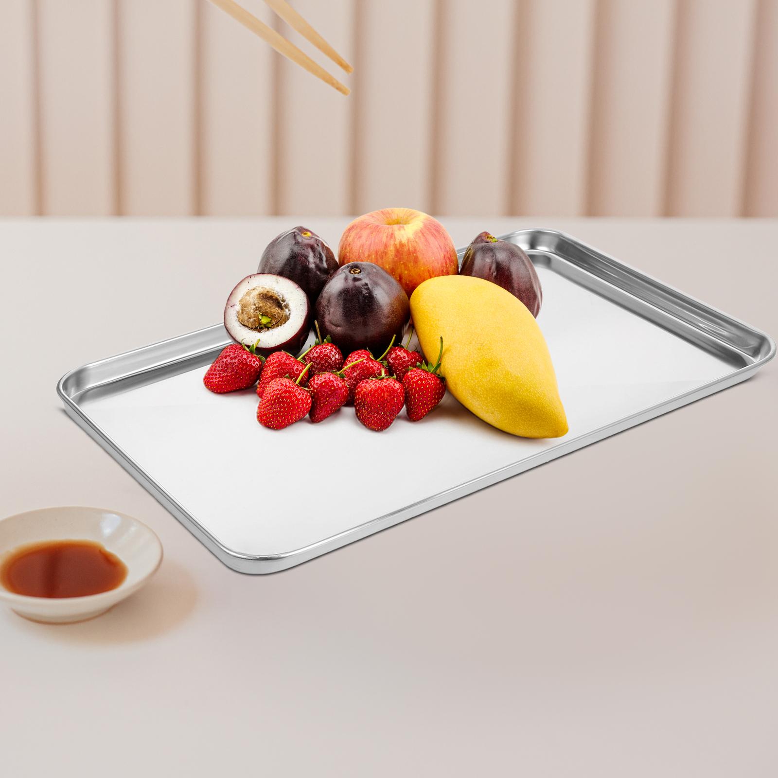 Bandeja de fideos de arroz de acero inoxidable, plato Rectangular de 35x25x1 5cm para barbacoa, almacenamiento de alimentos, bandejas para servir, decoración de cocina