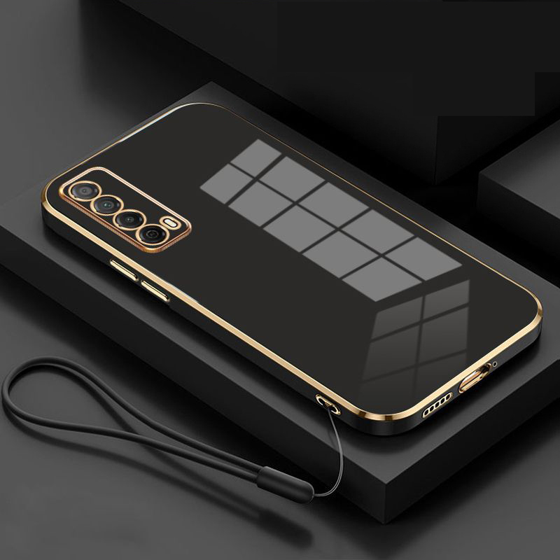 Pour Huawei Y7a étui de luxe carré placage Huawei P smart coque de téléphone PPA-LX1 antichoc souple TPU Silicone couverture arrière Fundas: Aluminium / Rouge