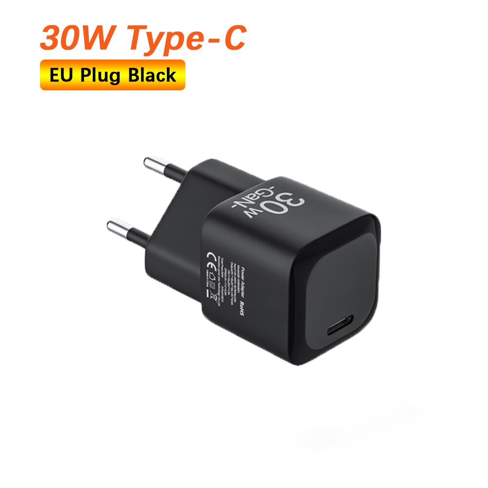 Electop 30W Gan Charger Usb Type C Fast Charger Telefoon Usb C Lader Voor Iphone 13 12 Xiaomi Macbook laptop Gan Usb C Adapter: EU black