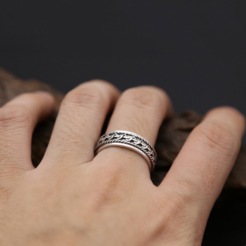 925 sterling sølv vintage sort ring til mænd og kvinder spinning thailand sølv joint ring smykker  s200