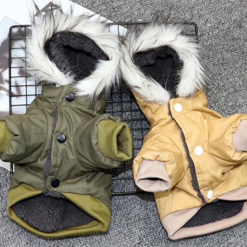 Ropa de algodón cálida para perro pequeño, ropa de trabajo de cuello esponjoso de doble capa para mascotas, ropa de montañismo, 강지옷 옷