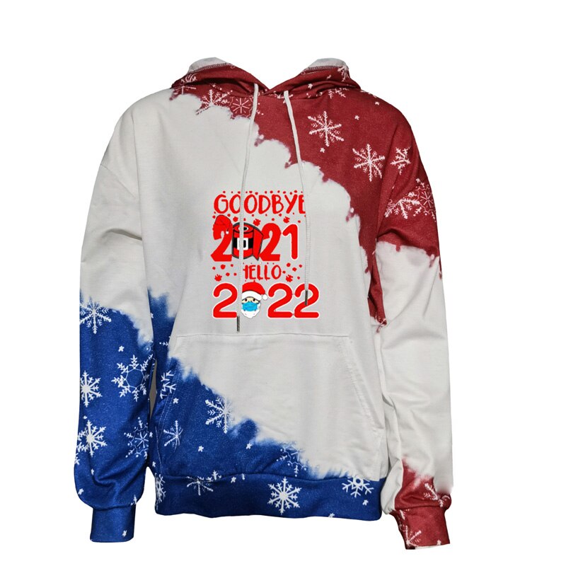 Kobiety boże narodzenie bluza z kapturem, Color Block płatek śniegu list nadruk kreskówkowy bluzy z długim rękawem z kieszonką: XL / C